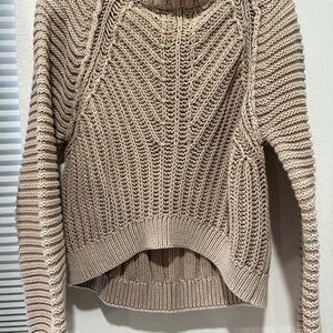 Free People Tan Cable Knit Turtleneck Sweater